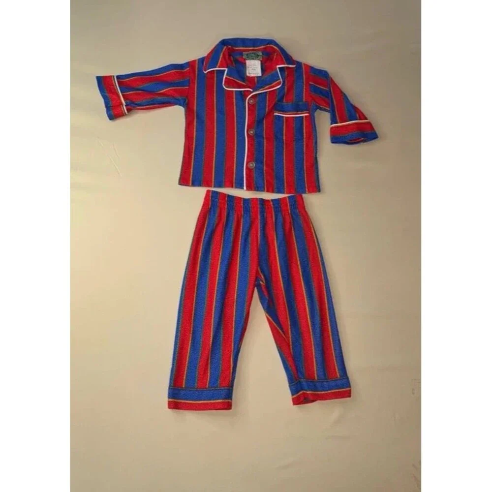 Vintage Tom & Jerry Toddler Pajama Set 2T Stripe Red Blue Flannel